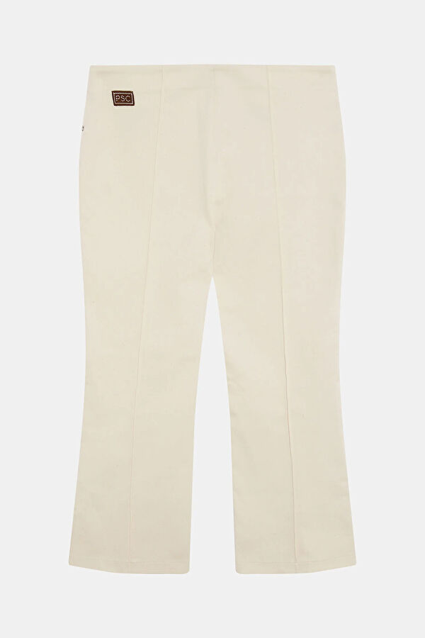 Beige Straight Leg Cotton Elastane Women's Trousers 2