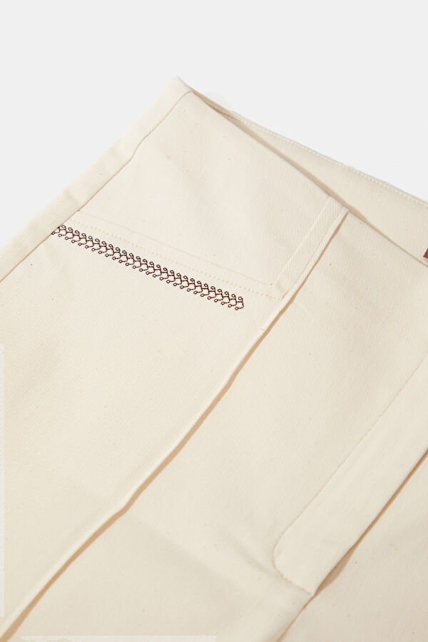 Beige Straight Leg Cotton Elastane Women's Trousers 3