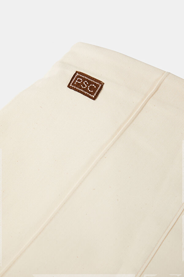 Beige Straight Leg Cotton Elastane Women's Trousers 4
