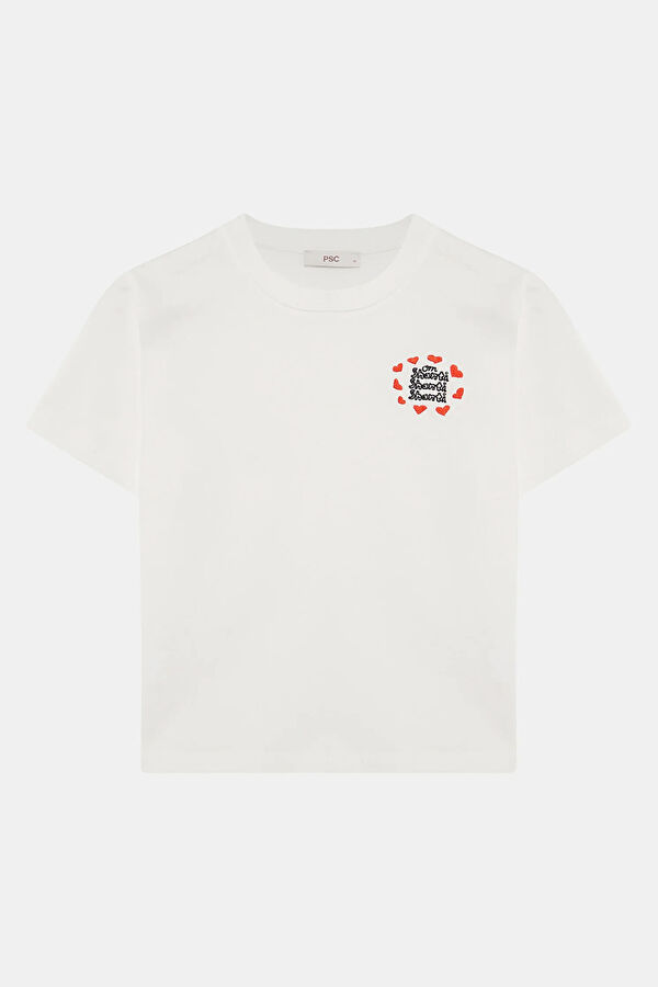Beyaz Nakışlı Kadın T-Shirt