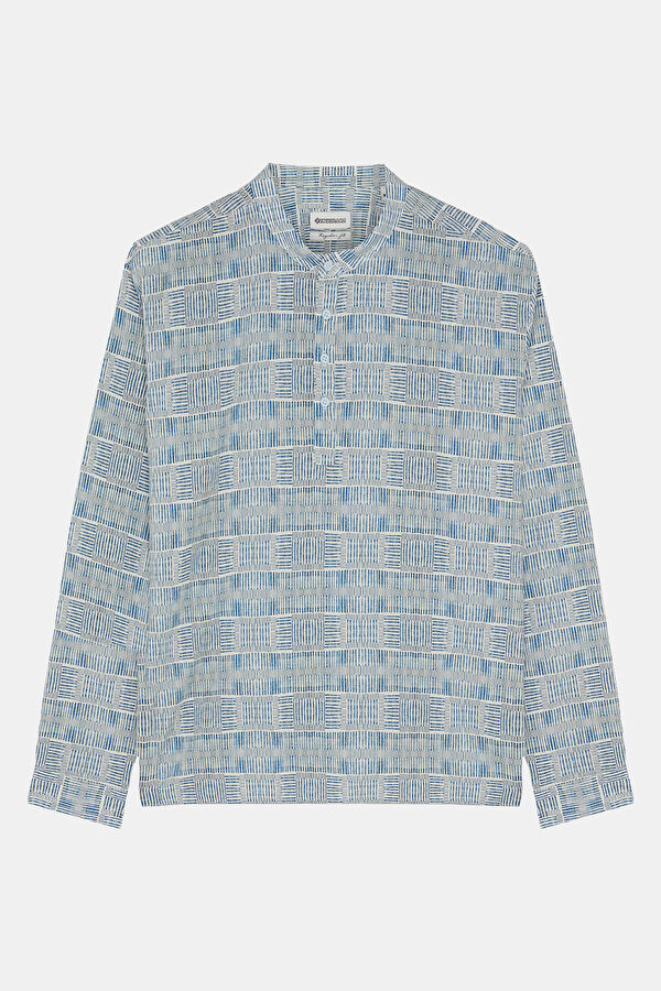 White Design Filled Mandarin collar Shirt