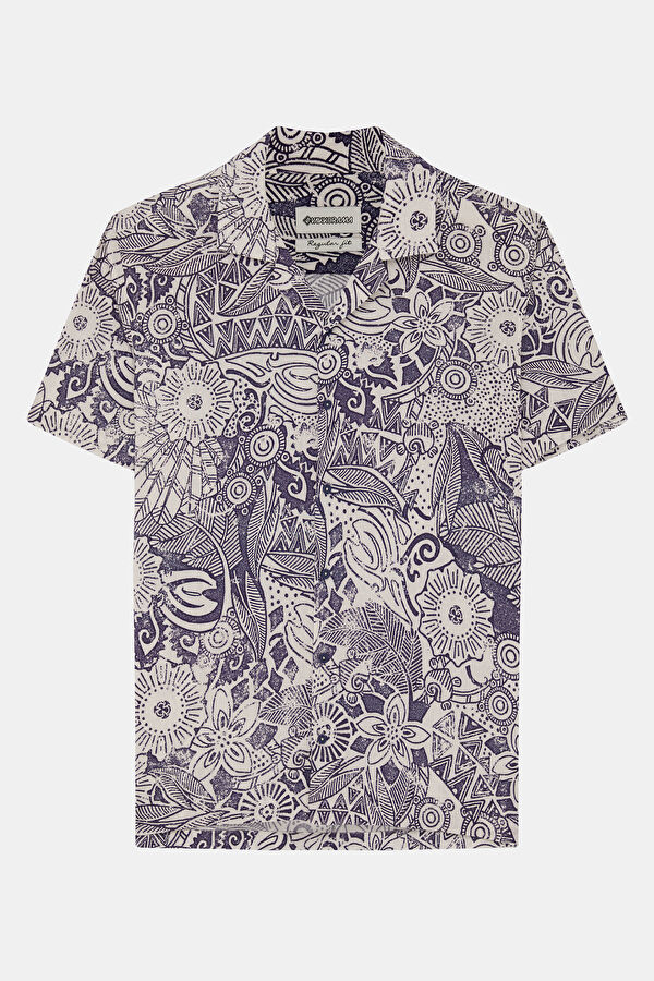Natural Patterned Resort Collar Men's Shirt