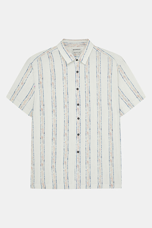 Men's Regular Shirt with Off-White Striped Pattern