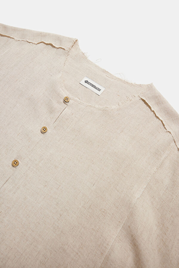 Relax Fit Linen Natural Crew Neck Men's Shirt 3