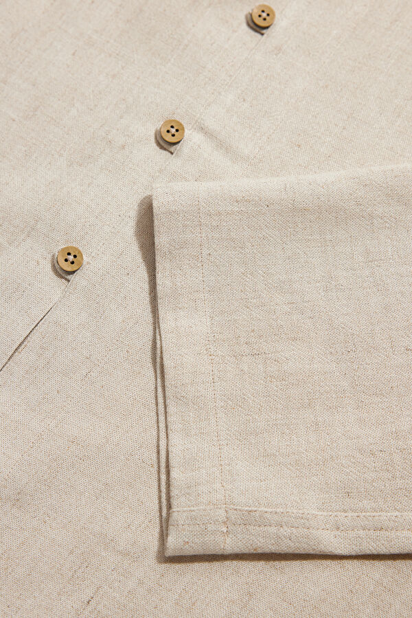 Relax Fit Linen Natural Crew Neck Men's Shirt 4