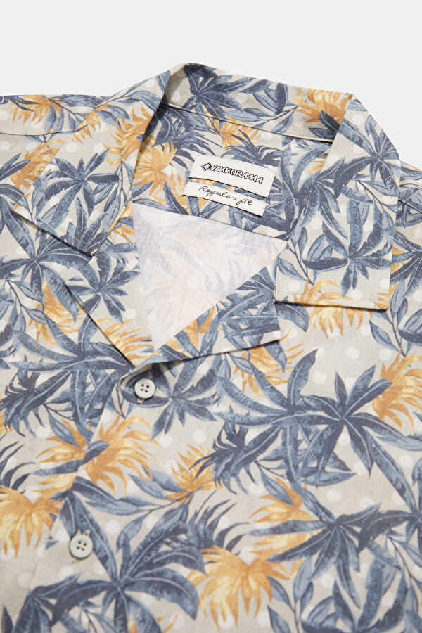 Multicolored Linen Patterned Resort Collar Men's Shirt 3