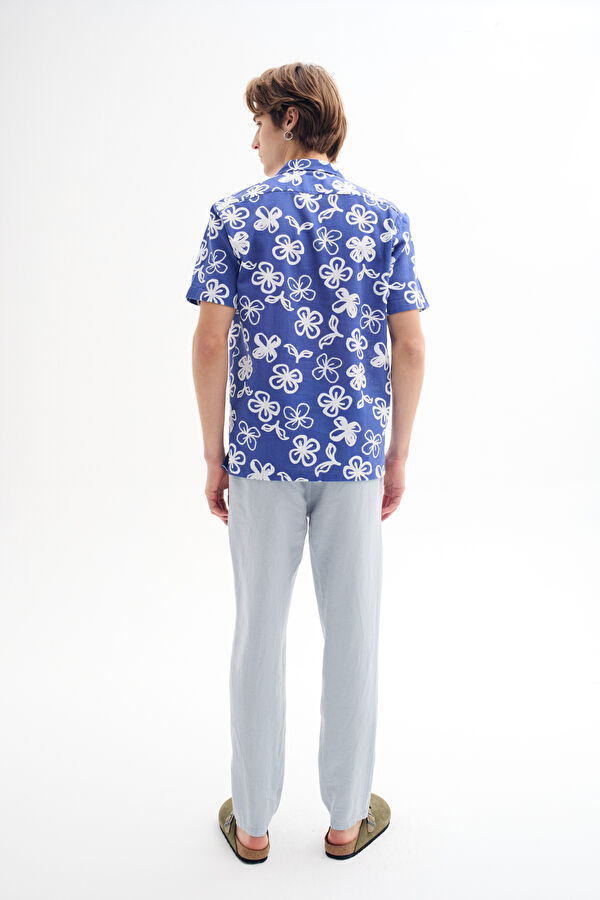 Indigo Patterned Resort Collar Men's Shirt 2