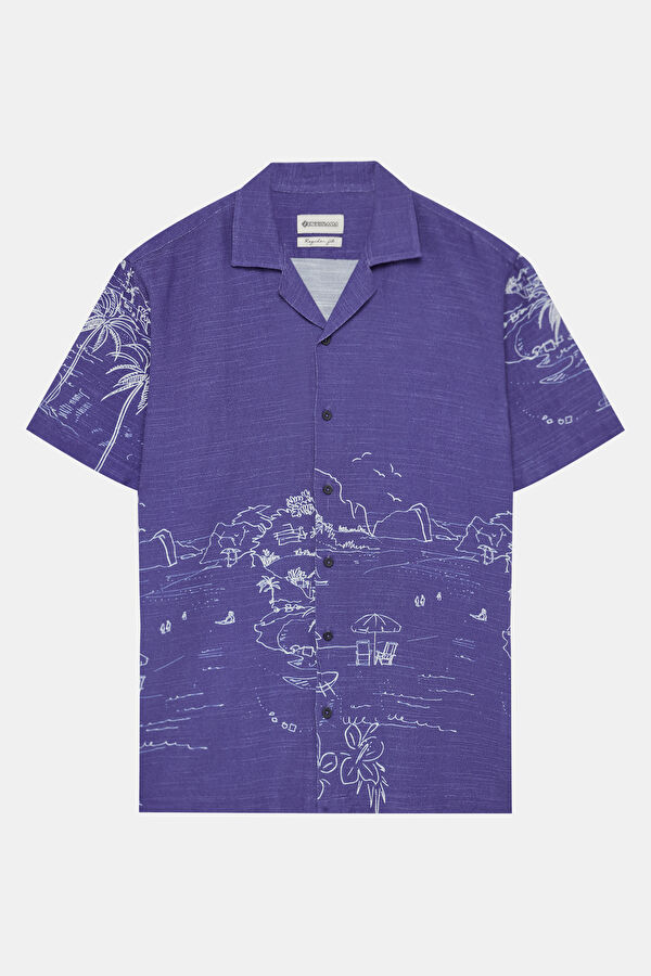 Indigo Patterned Resort Collar Men's Shirt