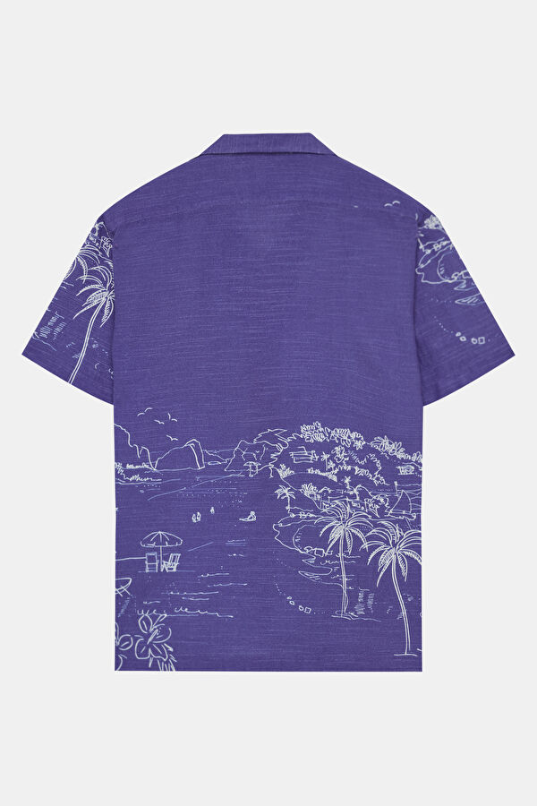 Indigo Patterned Resort Collar Men's Shirt 2