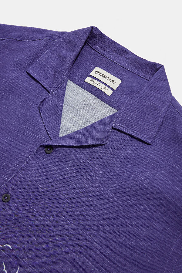 Indigo Patterned Resort Collar Men's Shirt 3