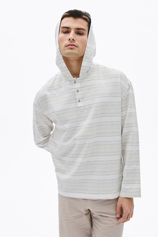 Colorful Striped Hooded Men's Shirt