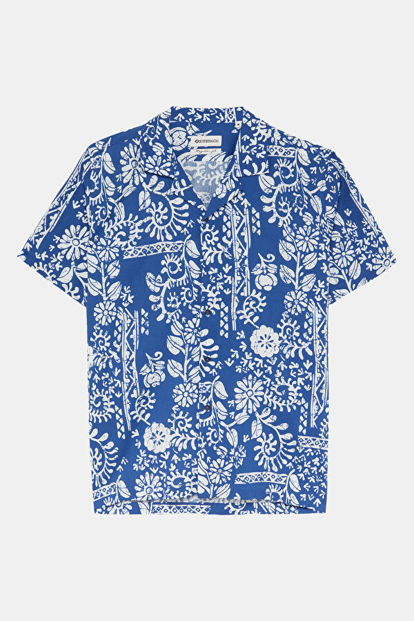 Indigo Patterned Resort Collar Men's Shirt