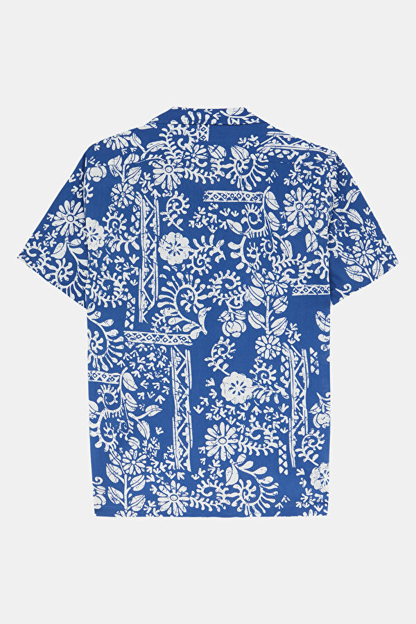 Indigo Patterned Resort Collar Men's Shirt 2