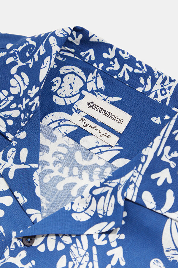 Indigo Patterned Resort Collar Men's Shirt 3