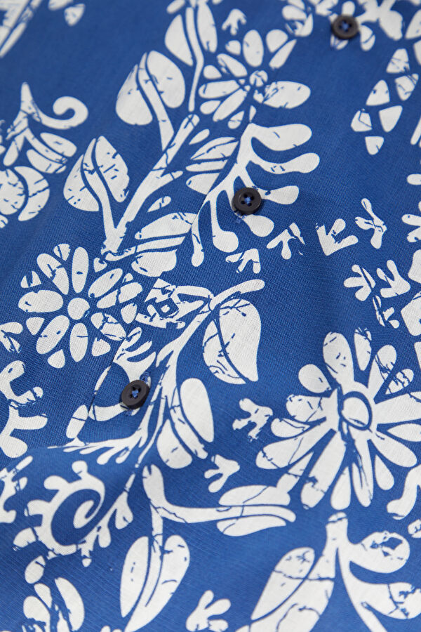 Indigo Patterned Resort Collar Men's Shirt 4
