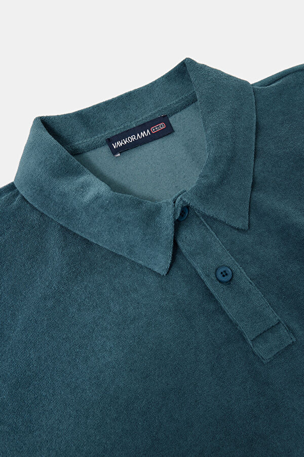 Relax Kalıp Petrol Polo Yaka Erkek T-Shirt 5