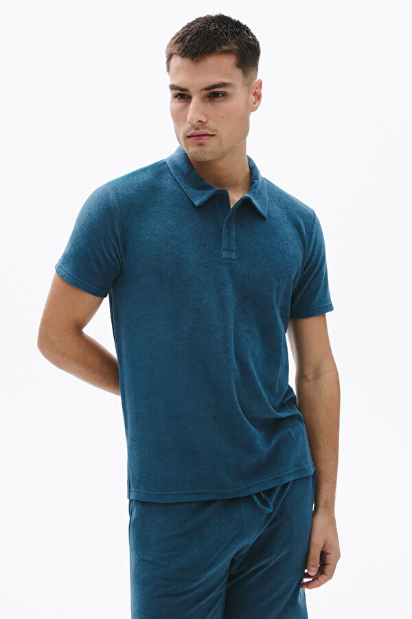 Relax Kalıp Petrol Polo Yaka Erkek T-Shirt