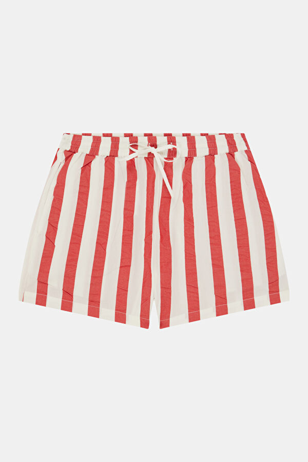 Red Striped Patterned Women's Shorts