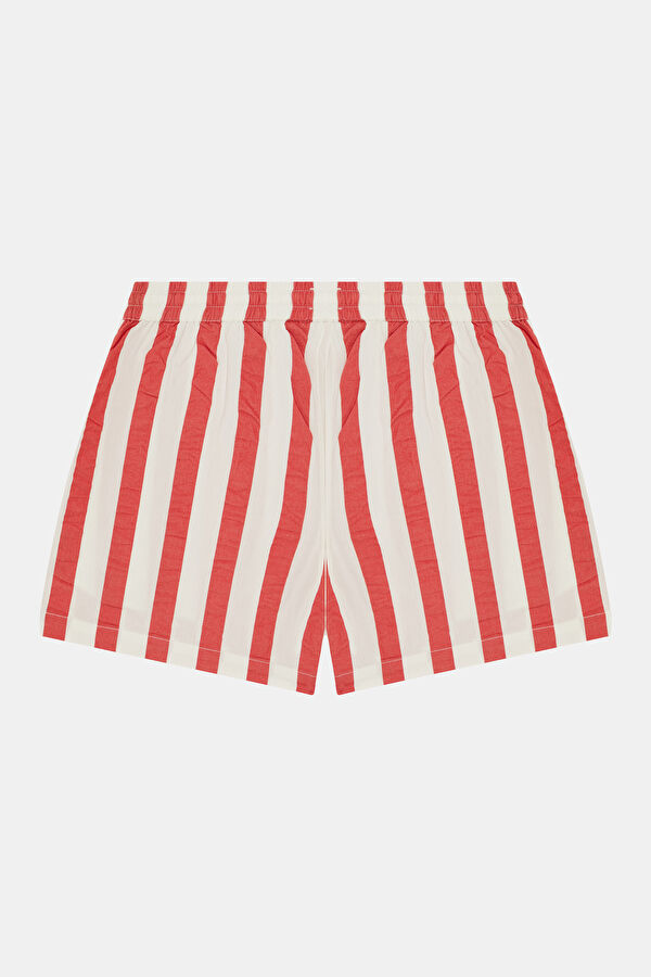 Red Striped Patterned Women's Shorts 2