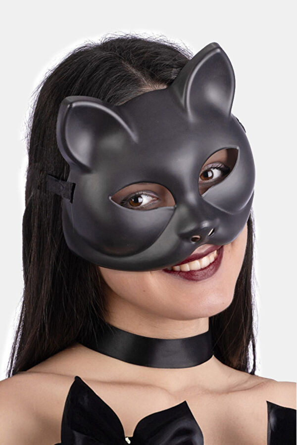 Kart Üzerinde Plastik Siyah Kedi Maskesi