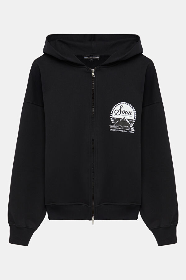 Siyah Relax Kalıp Kapüşonlu Erkek Sweatshirt