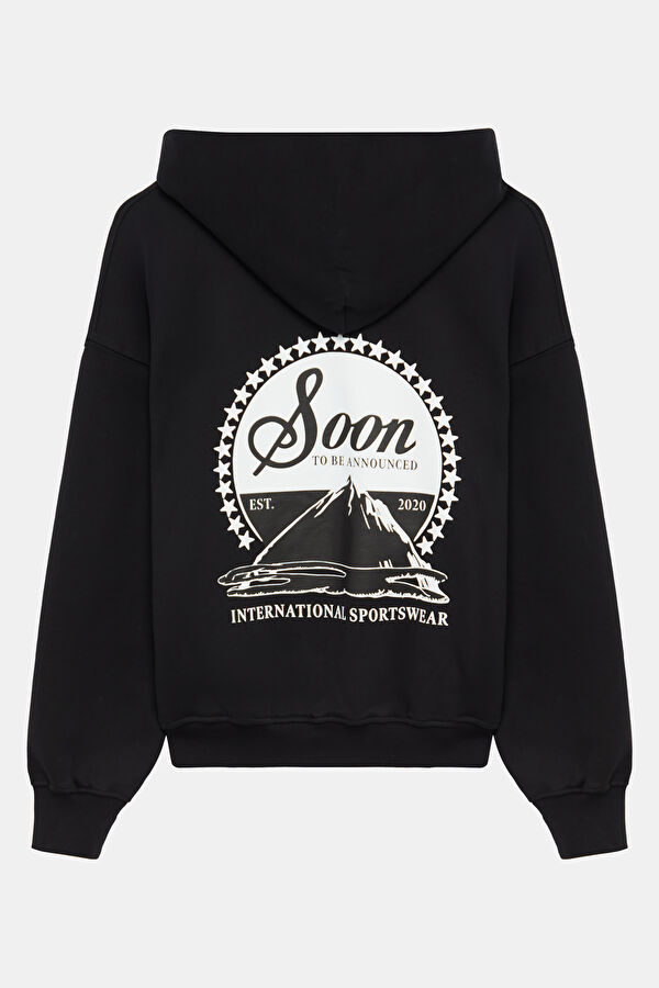 Siyah Relax Kalıp Kapüşonlu Erkek Sweatshirt 2