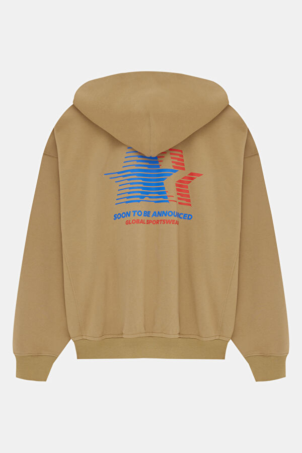Bej Relax Kalıp Kapüşonlu Erkek Sweatshirt 2