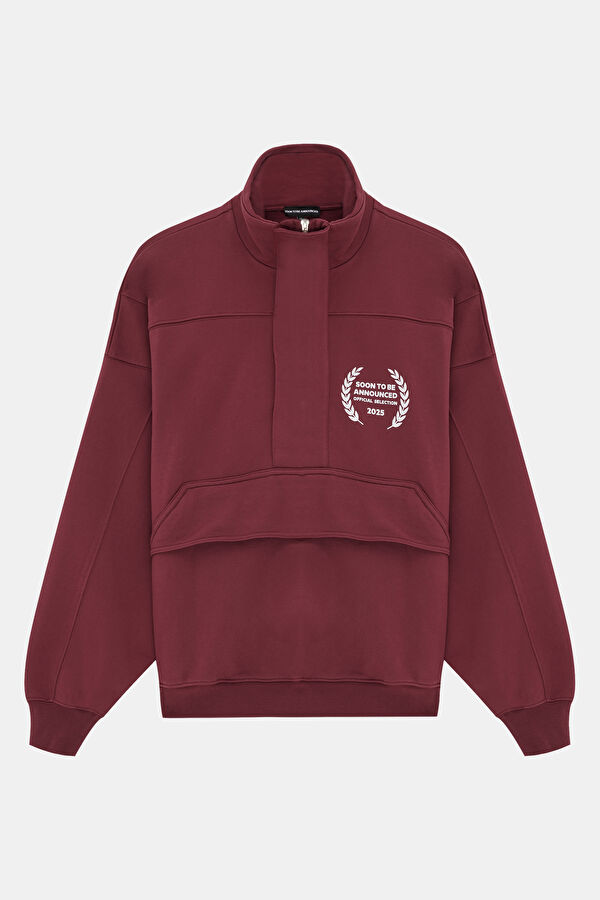 Bordo Relax Kalıp Dik Yaka Erkek Sweatshirt