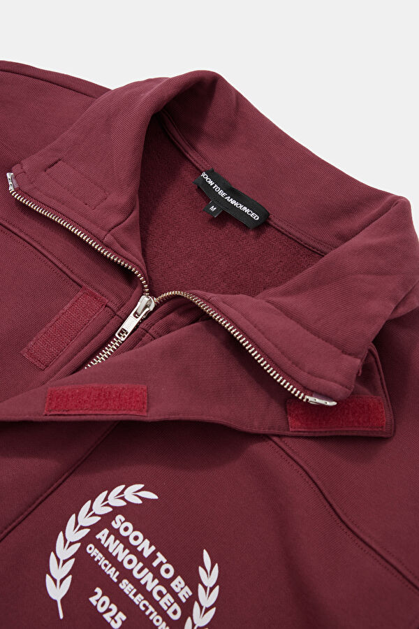Bordo Relax Kalıp Dik Yaka Erkek Sweatshirt 3