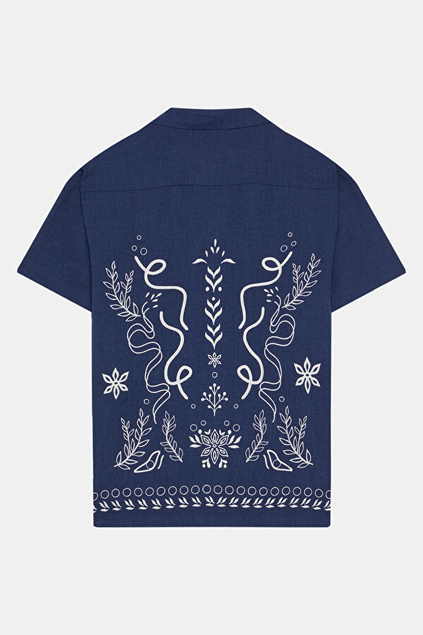 Indigo Embroidered Regular Shirt 2