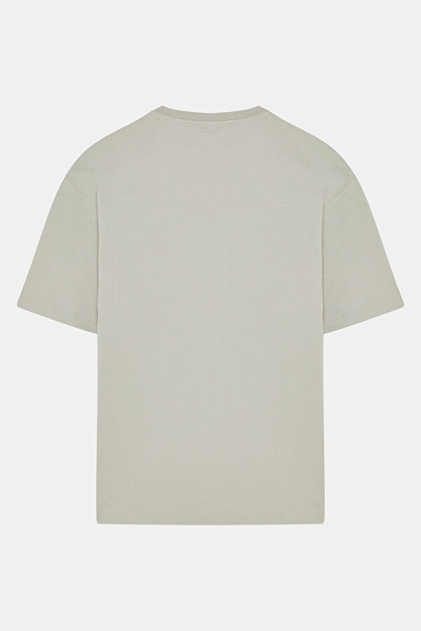 Light Grey Crew Neck Embroidered Men's T-Shirt 2