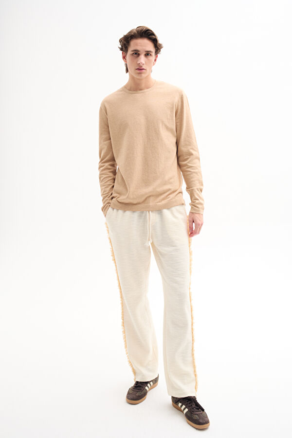 Beige Straight Leg Men's Trousers