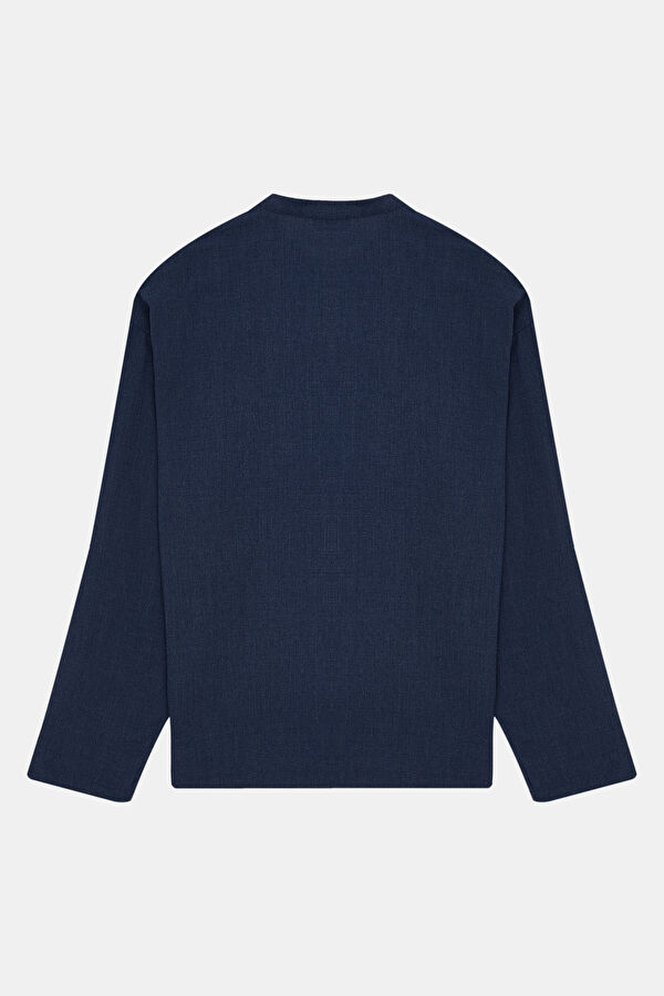 Indigo Embroidered Mandarin Collar Men's Shirt 4