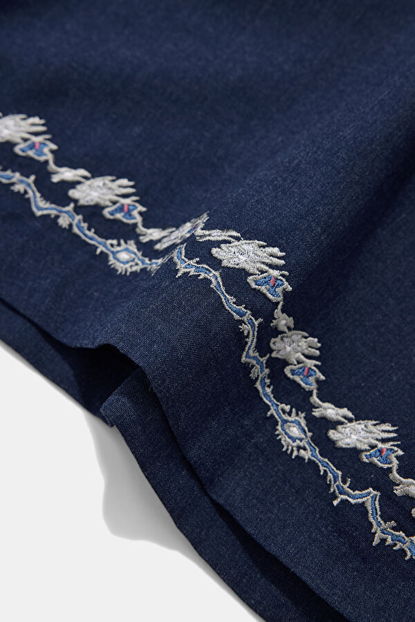 Indigo Embroidered Mandarin Collar Men's Shirt 6