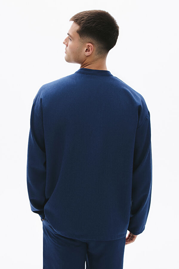 Indigo Embroidered Mandarin Collar Men's Shirt 2
