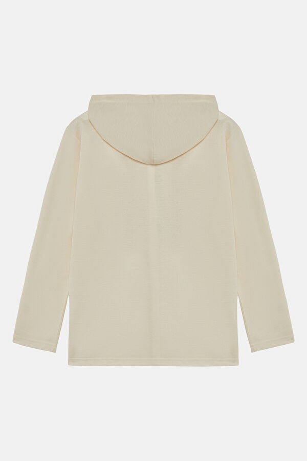 Ecru Printed Hooded Shirt 2