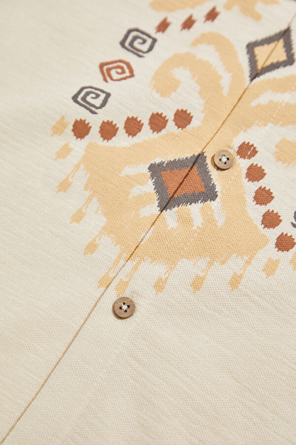 Ecru Printed Hooded Shirt 4