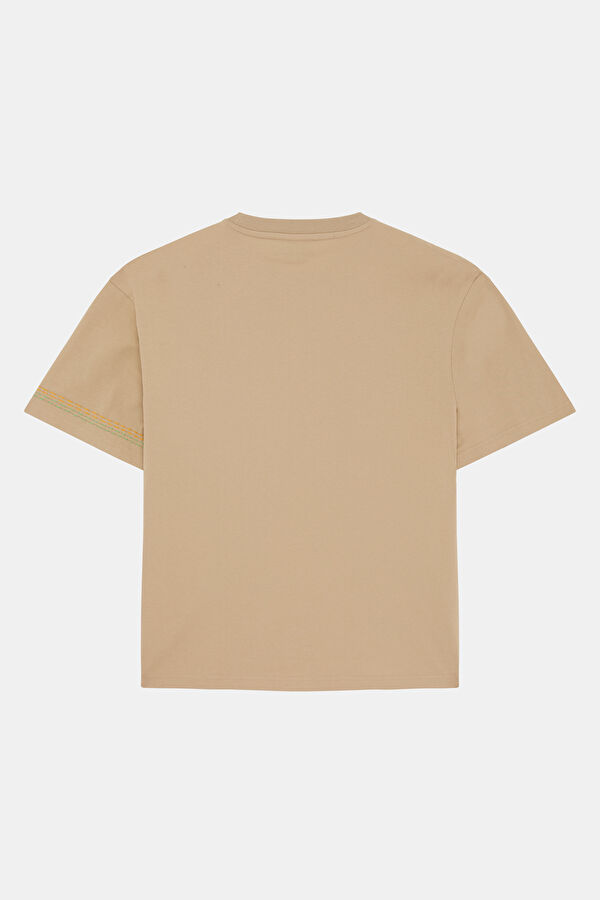 Beige Crew Neck Embroidered Men's T-Shirt 2