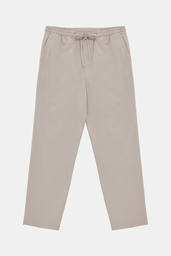 Relax Fit Beige Straight Leg Men's Trousers