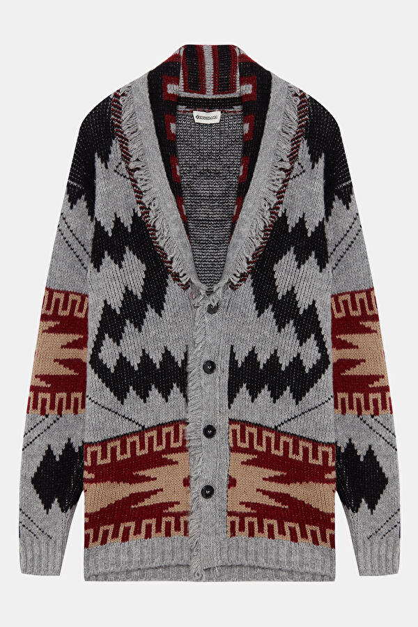 Multicolored Knitted Patterned Men's Cardigan