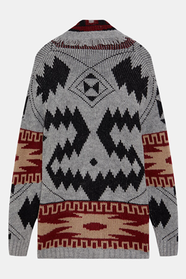 Multicolored Knitted Patterned Men's Cardigan 2