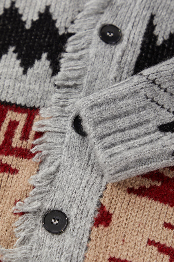 Multicolored Knitted Patterned Men's Cardigan 4