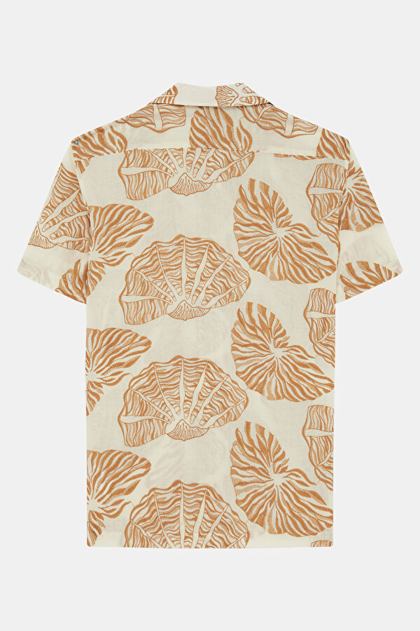 Beige Patterned Resort Collar Men's Shirt 6