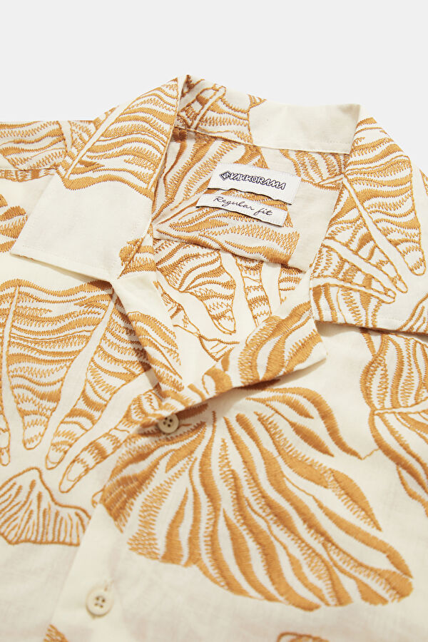 Beige Patterned Resort Collar Men's Shirt 7