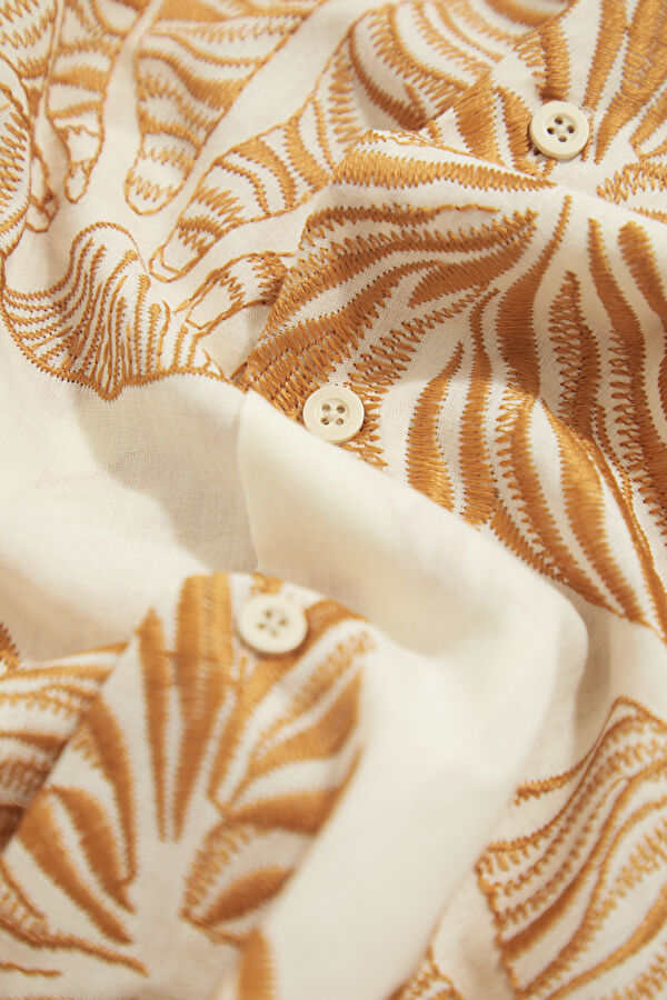 Beige Patterned Resort Collar Men's Shirt 8