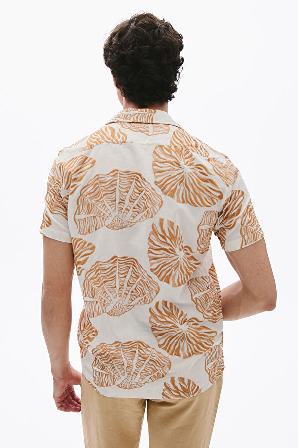 Beige Patterned Resort Collar Men's Shirt 2