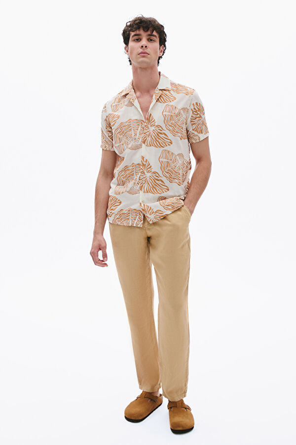 Beige Patterned Resort Collar Men's Shirt 3