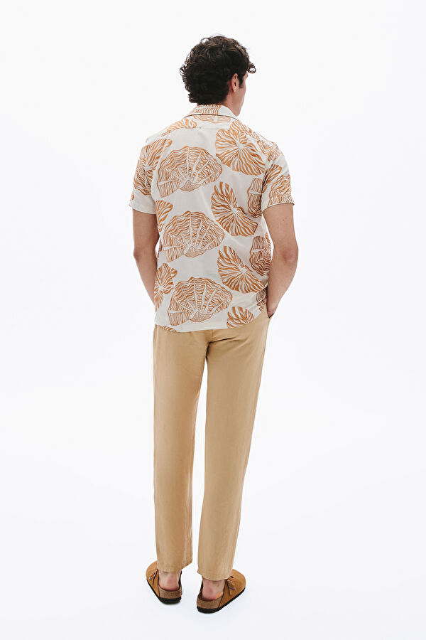 Beige Patterned Resort Collar Men's Shirt 4