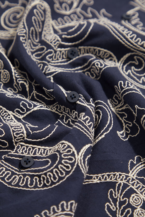 Navy Blue Patterned Resort Collar Men's Shirt 4