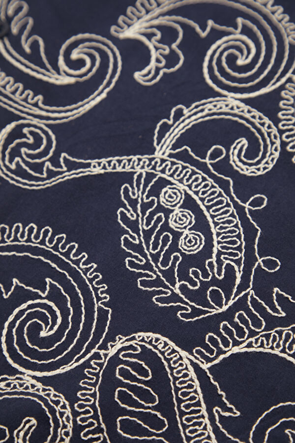 Navy Blue Patterned Resort Collar Men's Shirt 5